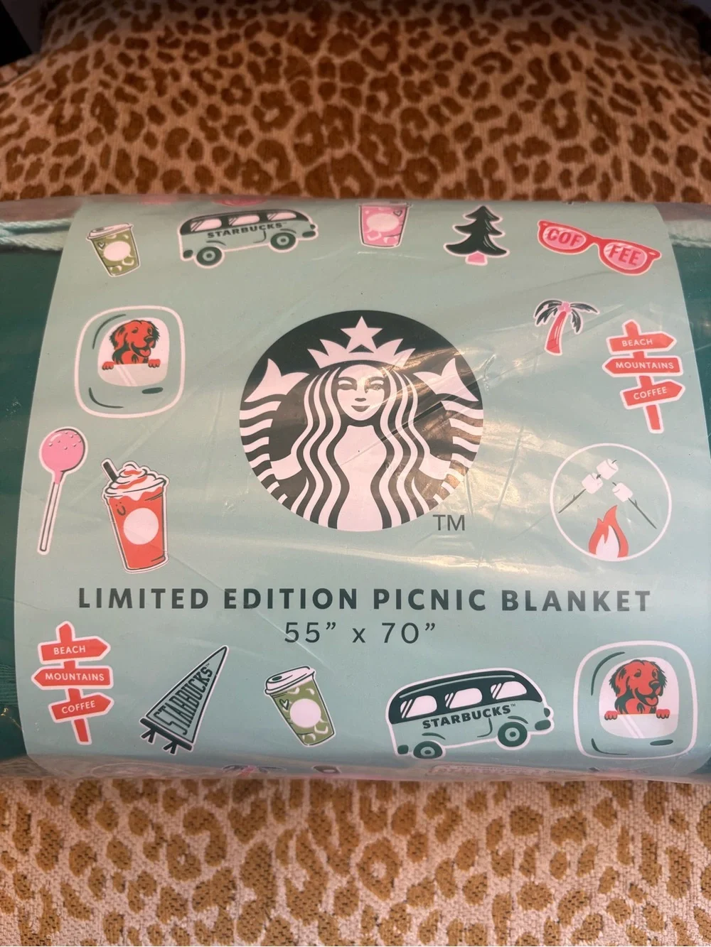 Starbucks Teal Green Limited Edition Picnic Blanket with Stickers